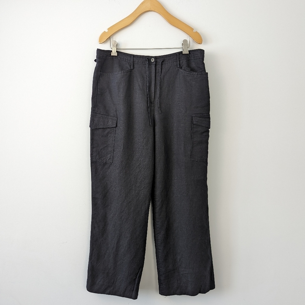 Larry Levine Women's Linen Blend Cargo Pants - Size 12